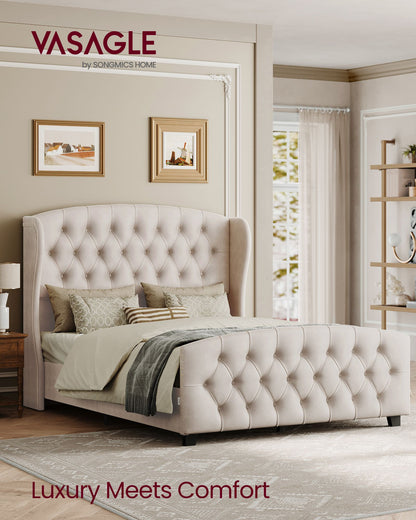 Queen Bed Frame with Tall Headboard and Upholstered Platform