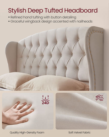 Queen Bed Frame with Tall Headboard and Upholstered Platform
