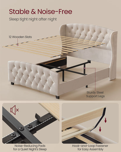 Queen Bed Frame with Tall Headboard and Upholstered Platform