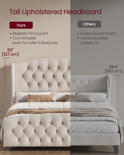 Queen Bed Frame with Tall Headboard and Upholstered Platform