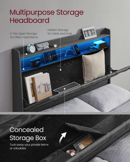 Queen Bed Frame with 51.4-Inch Tall Storage Headboard