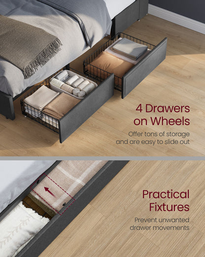 Queen Bed Frame with 51.4-Inch Tall Storage Headboard