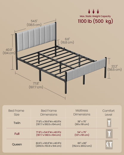 Twin Bed Frame with Upholstered Headboard