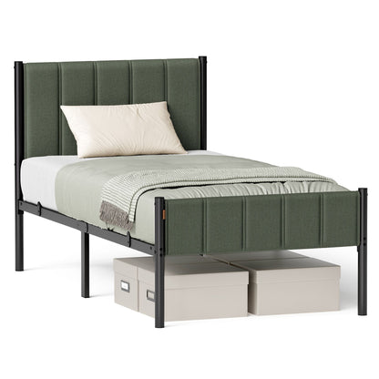 Twin Bed Frame with Upholstered Headboard
