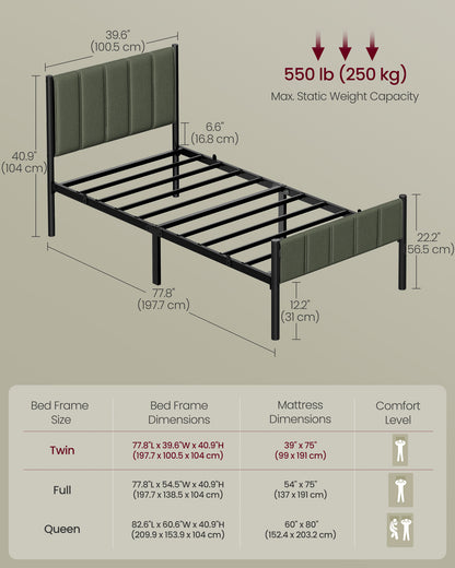 Twin Bed Frame with Upholstered Headboard