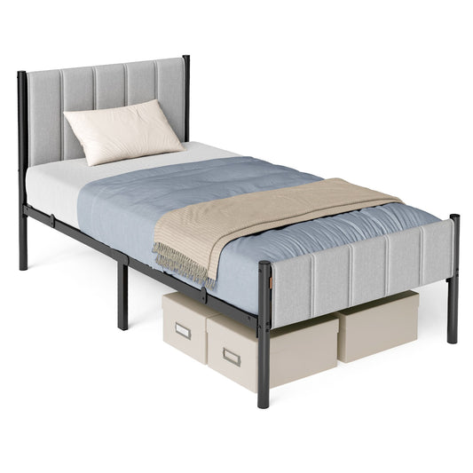 Twin Bed Frame with Upholstered Headboard