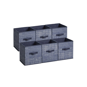Storage Cubes, Set of 6 Non-Woven Fabric Bins with Double Handles, Closet Organizers for Shelves, Foldable, for Clothes Toys, Navy Blue UROB026I01