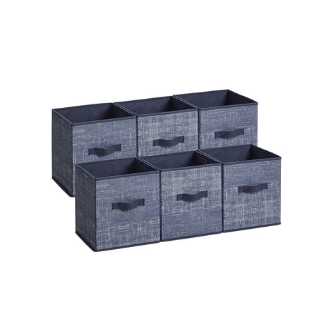 Storage Cubes, Set of 6 Non-Woven Fabric Bins with Double Handles, Closet Organizers for Shelves, Foldable, for Clothes Toys, Navy Blue UROB026I01