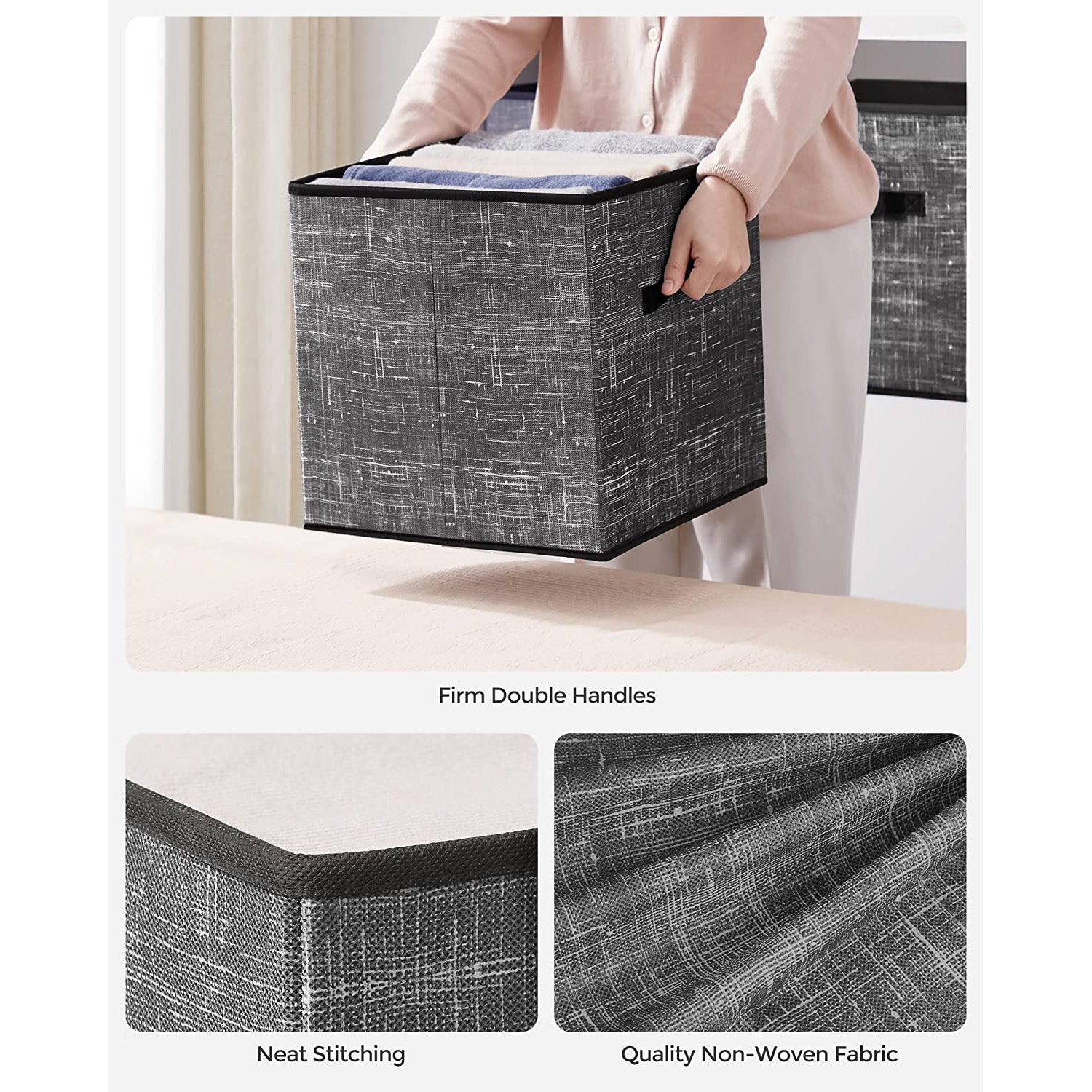 Non-Woven Fabric Storage Cubes with Double Handles - HWLEXTRA 