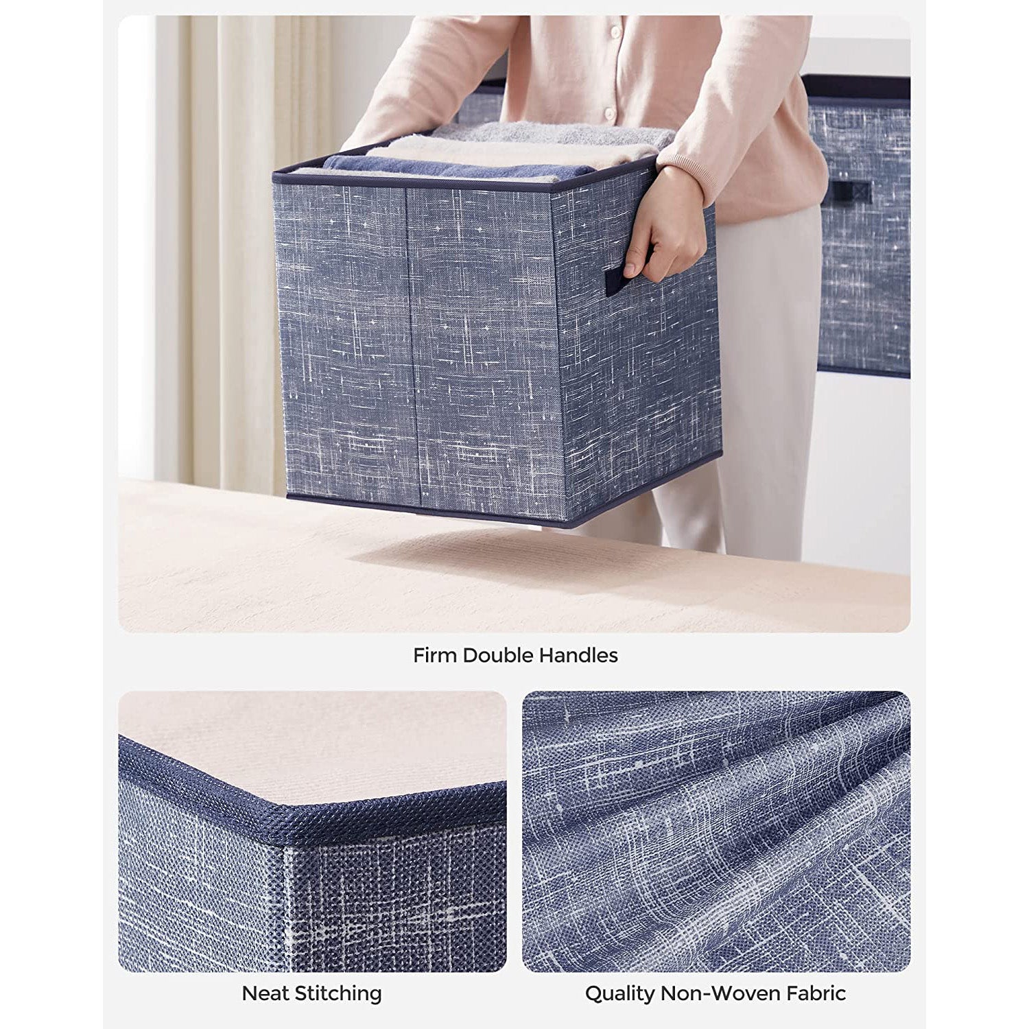 Non-Woven Fabric Storage Cubes with Double Handles - HWLEXTRA 