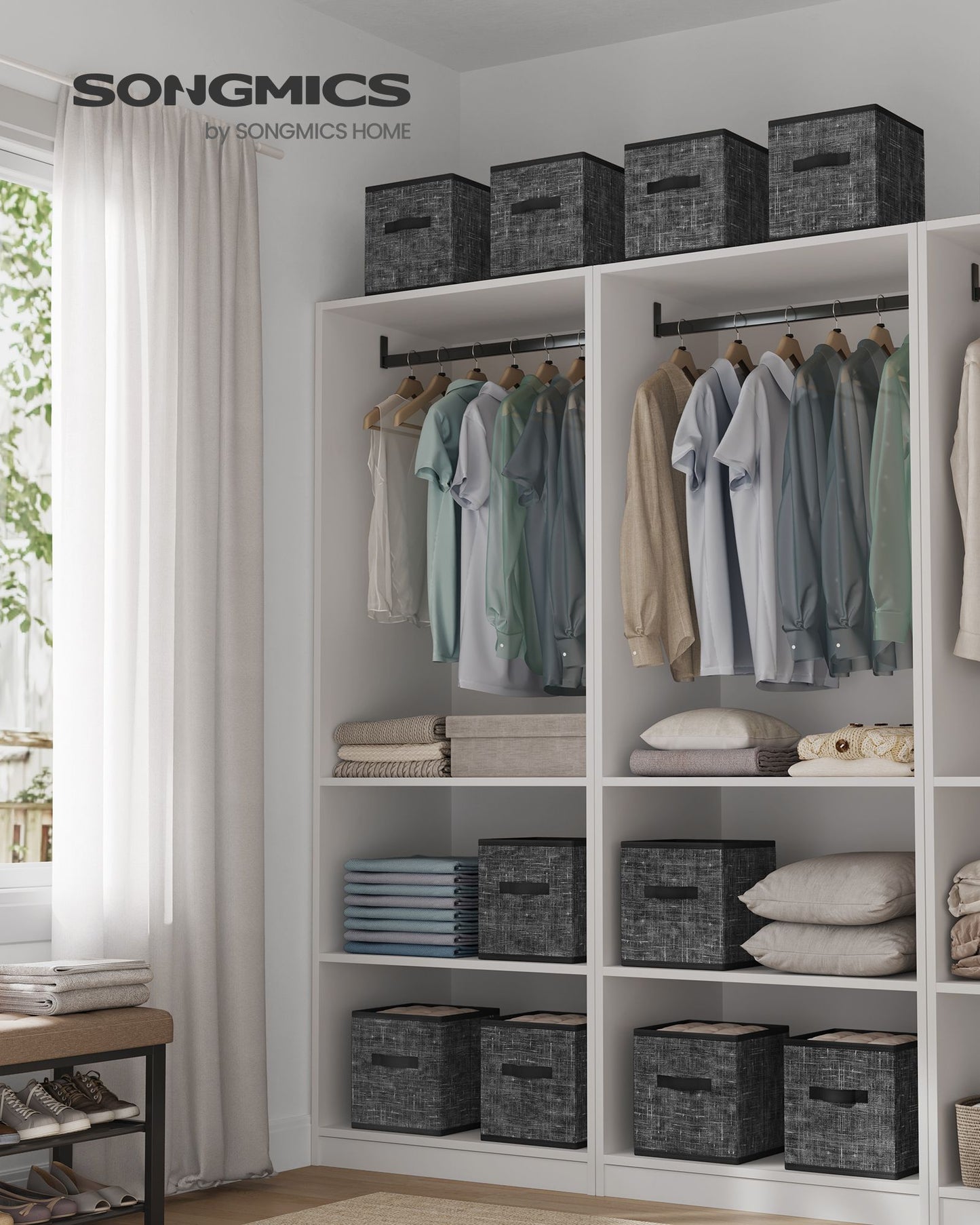 Storage Cubes, 11-Inch Non-Woven Fabric Bins with Double Handles, Set of 10, Closet Organizers for Shelves, Foldable, for Clothes, Cattail Gray - image 5