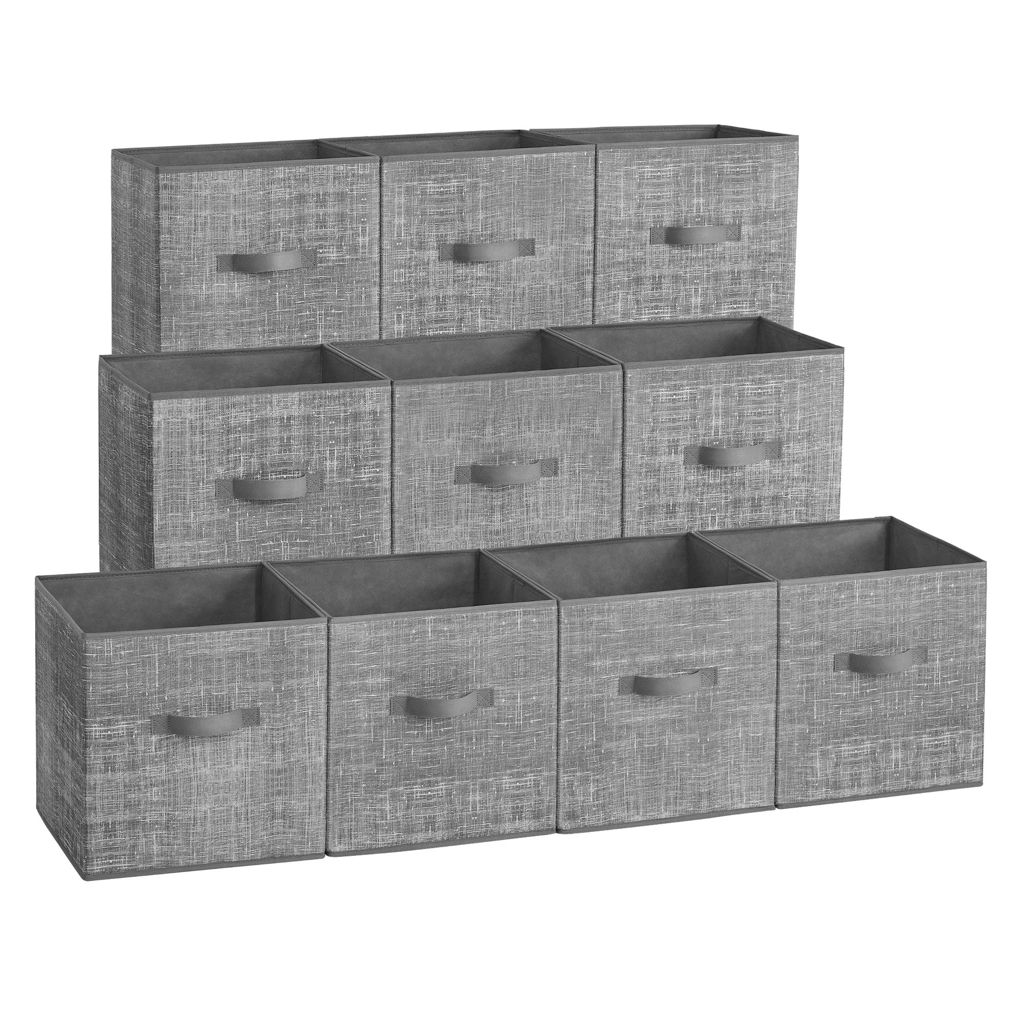 Storage Cubes, 11-Inch Non-Woven Fabric Bins with Double Handles, Set of 10, Closet Organizers for Shelves, Foldable, for Clothes, Cattail Gray UROB126G01