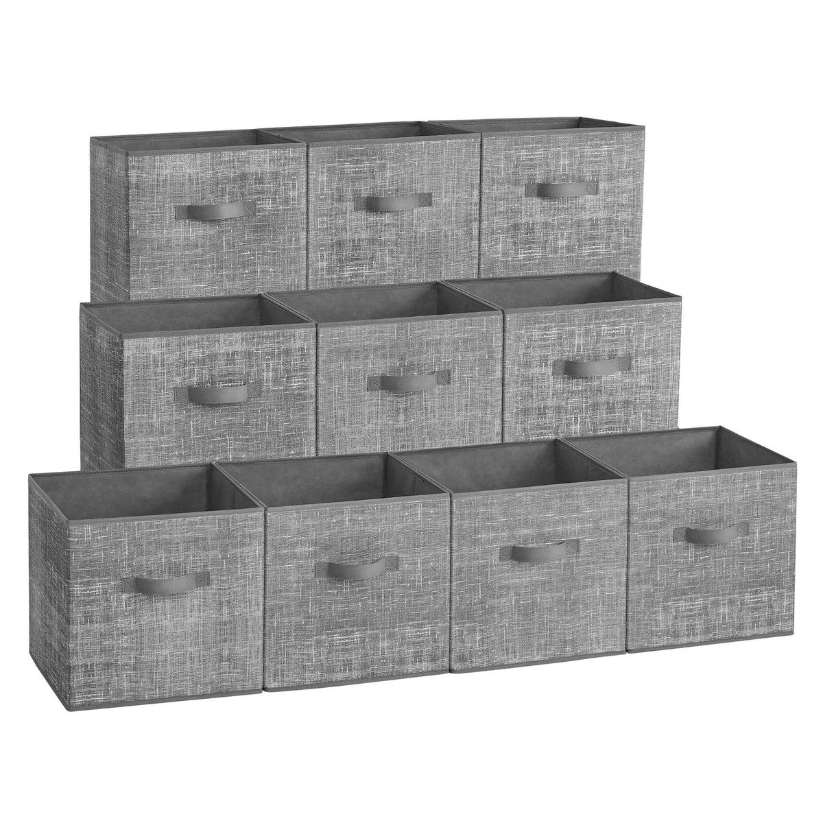 Storage Cubes, 13-Inch Non-Woven Fabric Bins with Double Handles, Set of 10, Closet Organizers for Shelves, Foldable, for Clothes, Cattail Gray