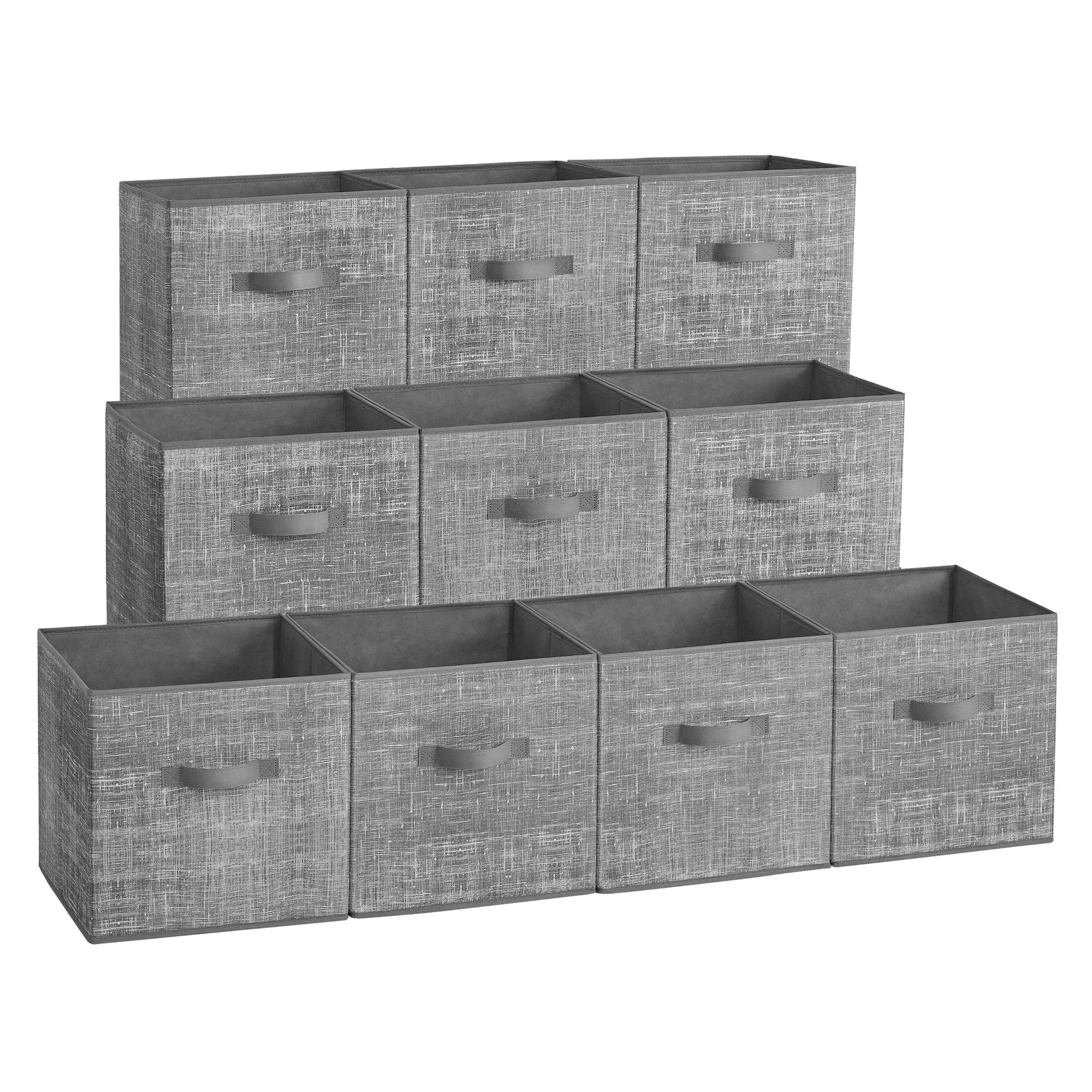 Storage Cubes, 13-Inch Non-Woven Fabric Bins with Double Handles, Set of 10, Closet Organizers for Shelves, Foldable, for Clothes, Cattail Gray UROB133G01