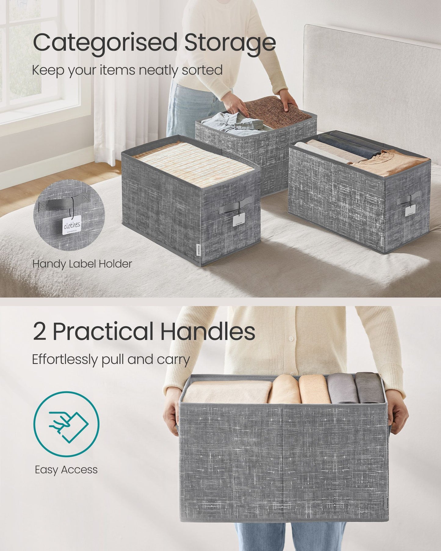 30 cm High Collapsible Storage Boxes Set of 3 Cattail Grey - image 5