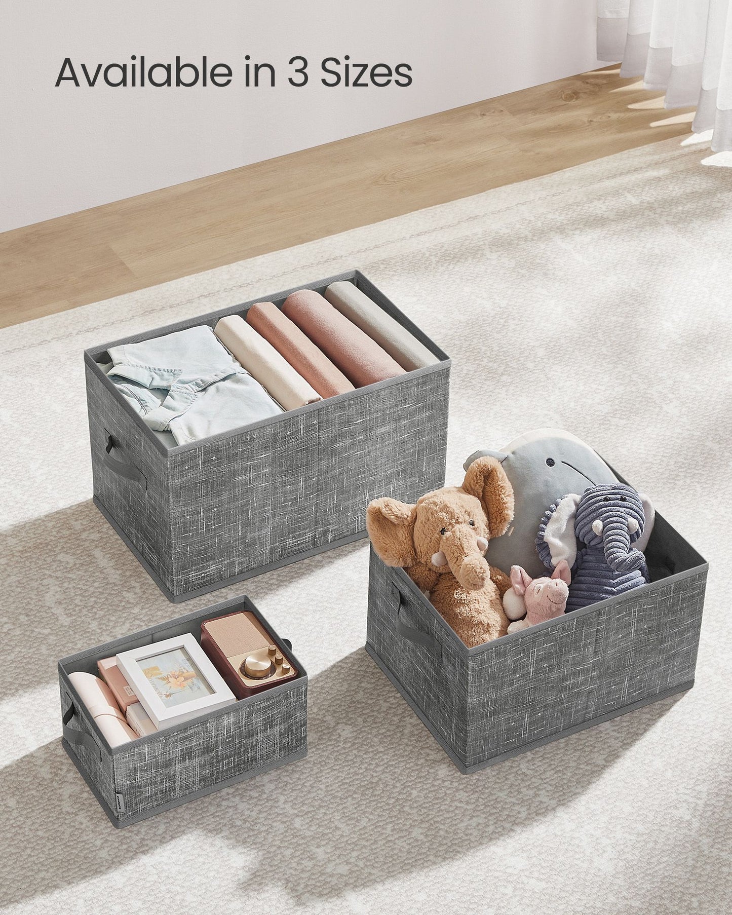 30 cm High Collapsible Storage Boxes Set of 3 Cattail Grey - image 7