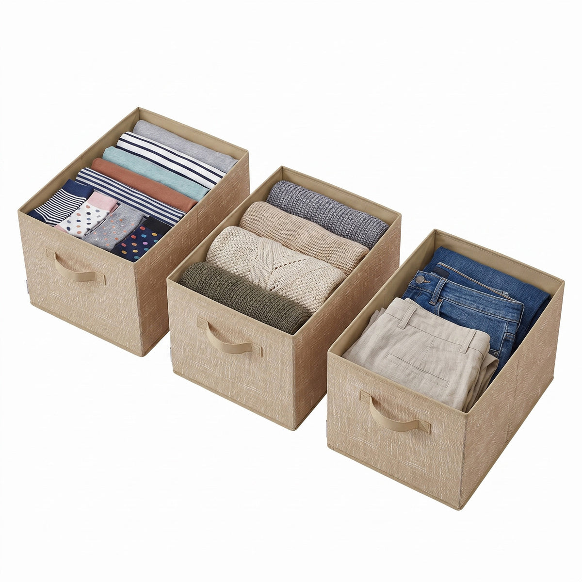 Set of 3 Fabric Storage Bins, Foldable Closet Organizer with 2 Handles, Label Holders