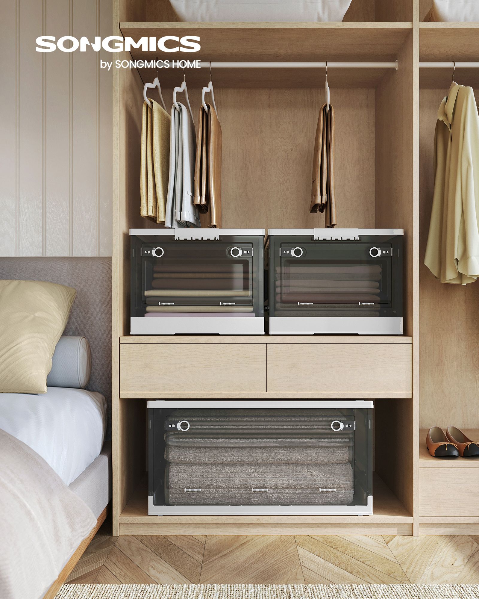 Pack of 1 Storage Bins 68L White and Gray