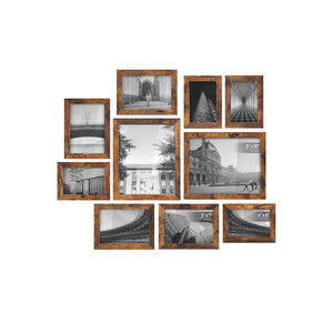 Picture Frames, Set of 10, Two 8 x 10 Inch, Four 5 x 7 Inch, Four 4 x 6 Inch, Collage Photo Frames, Clear Glass Front, Rustic Brown URPF010X01