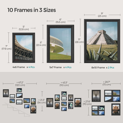 Set of 10 Collage Photo Frames, Two 8x10, Four 5x7, Four 4x6 Frames