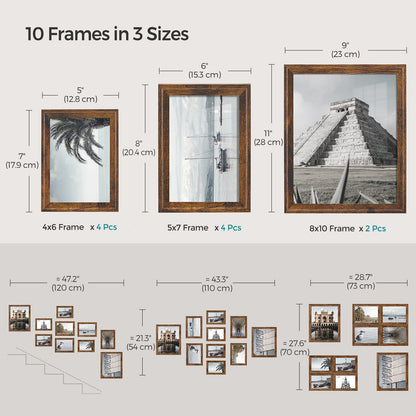 Set of 10 Collage Photo Frames, Two 8x10, Four 5x7, Four 4x6 Frames