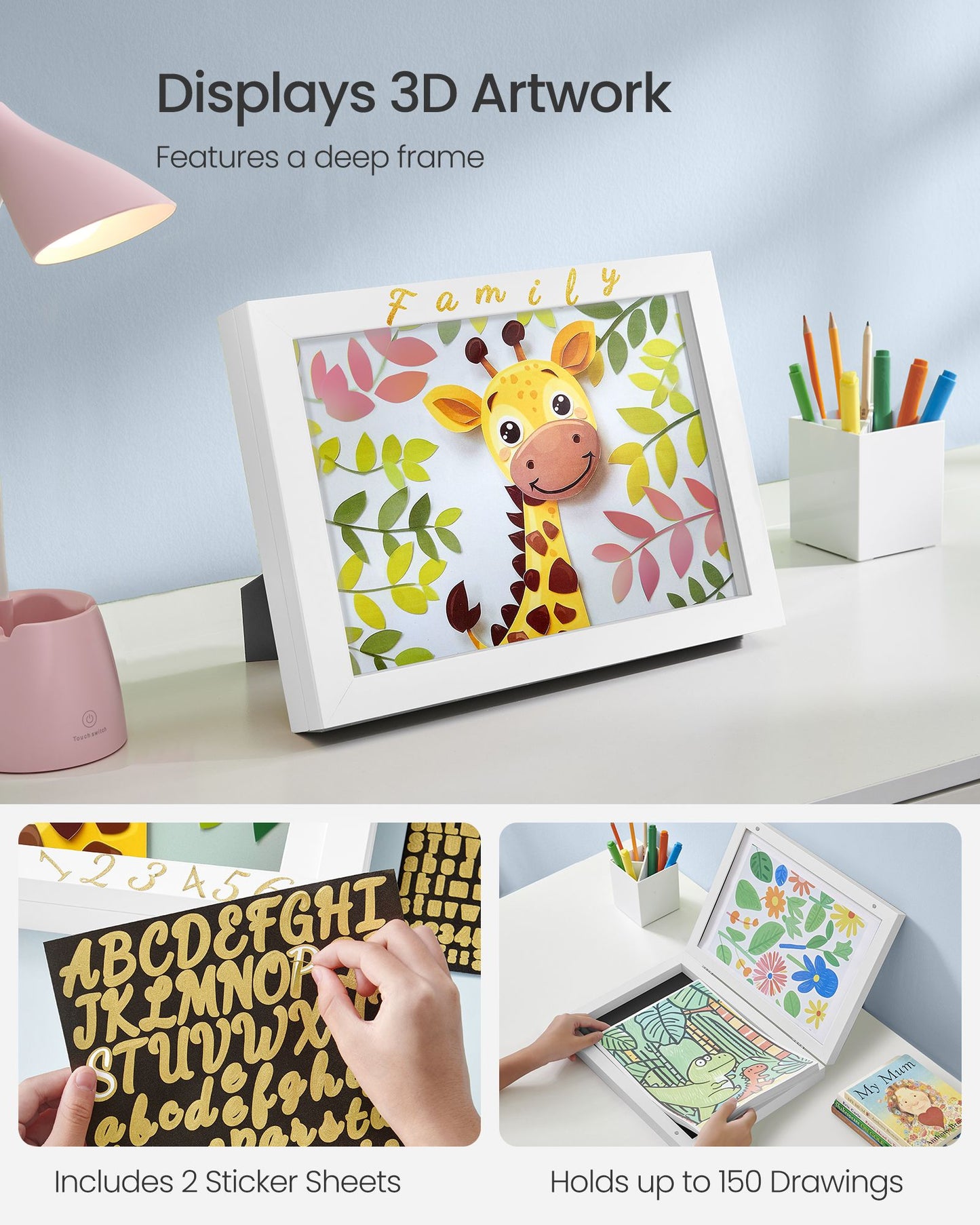 Kids Artwork Frame Changeable, A4, 8.5x11 Art Picture Frame Display for Room Decor