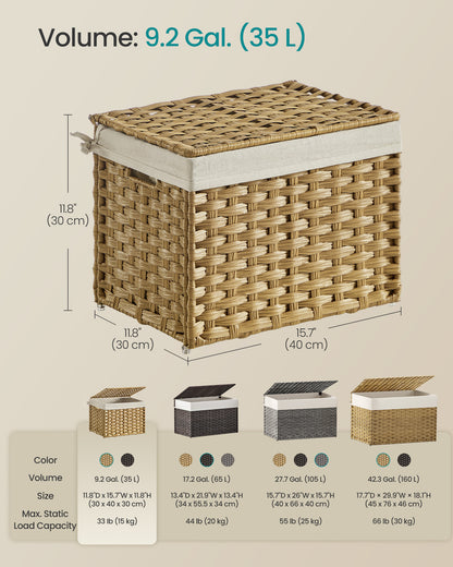 Storage Basket with Lid, Woven Blanket Storage Bin with Handles, Foldable, Removable Liner - image 2