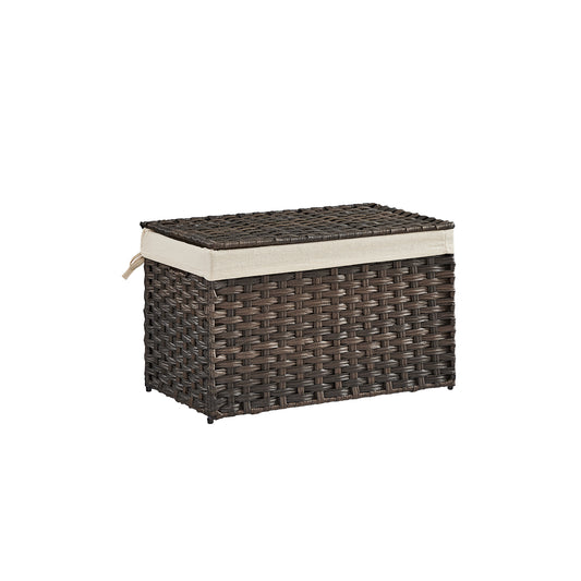 Storage Chest with Lid, Storage Trunk with Cotton Liner and Metal Frame, Storage Box Basket Decorative Bin for Bedroom Closet Laundry Room, Brown