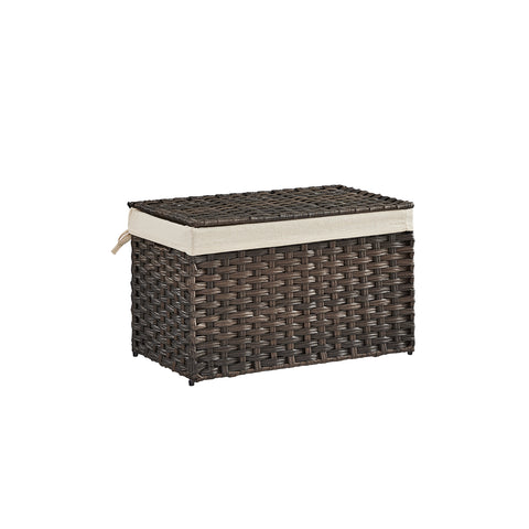 Storage Chest with Lid, Storage Trunk with Cotton Liner and Metal Frame, Storage Box Basket Decorative Bin for Bedroom Closet Laundry Room, Brown URST56BR