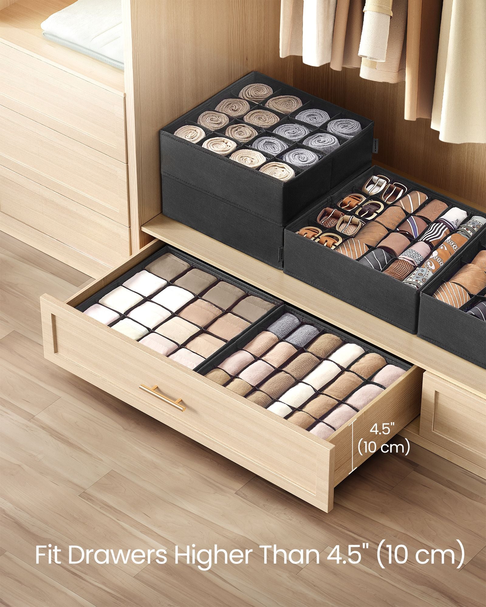 Set of 4 Closet Organizers for Underwear, 80 Cells - HWLEXTRA 