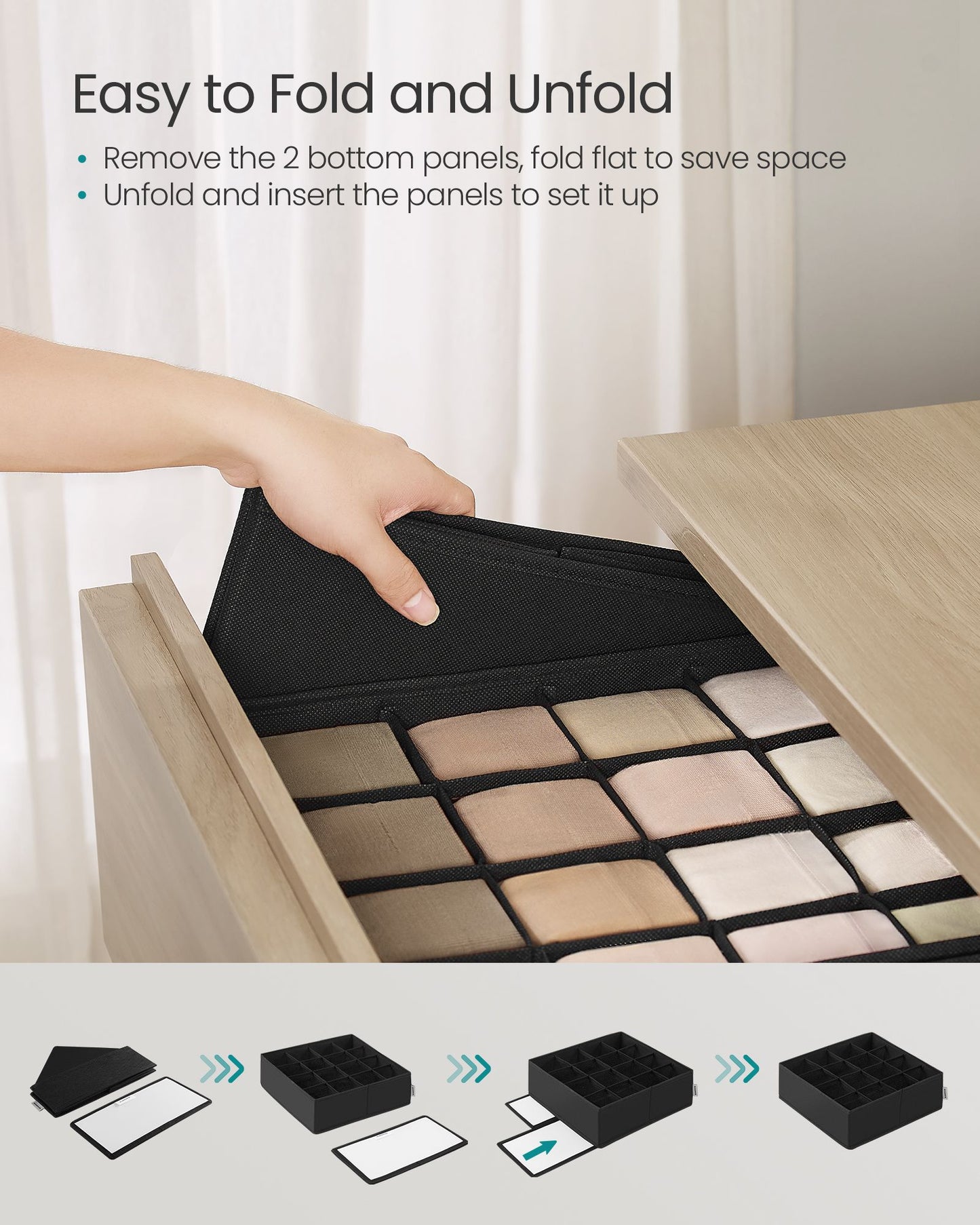 Set of 4 Closet Organizers for Underwear, 80 Cells - HWLEXTRA 