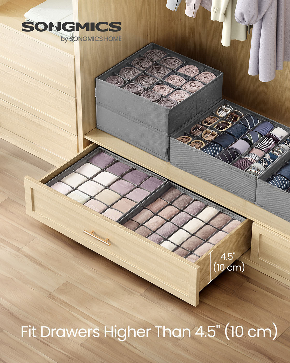 Set of 4 Closet Organizers for Underwear, 80 Cells - HWLEXTRA 