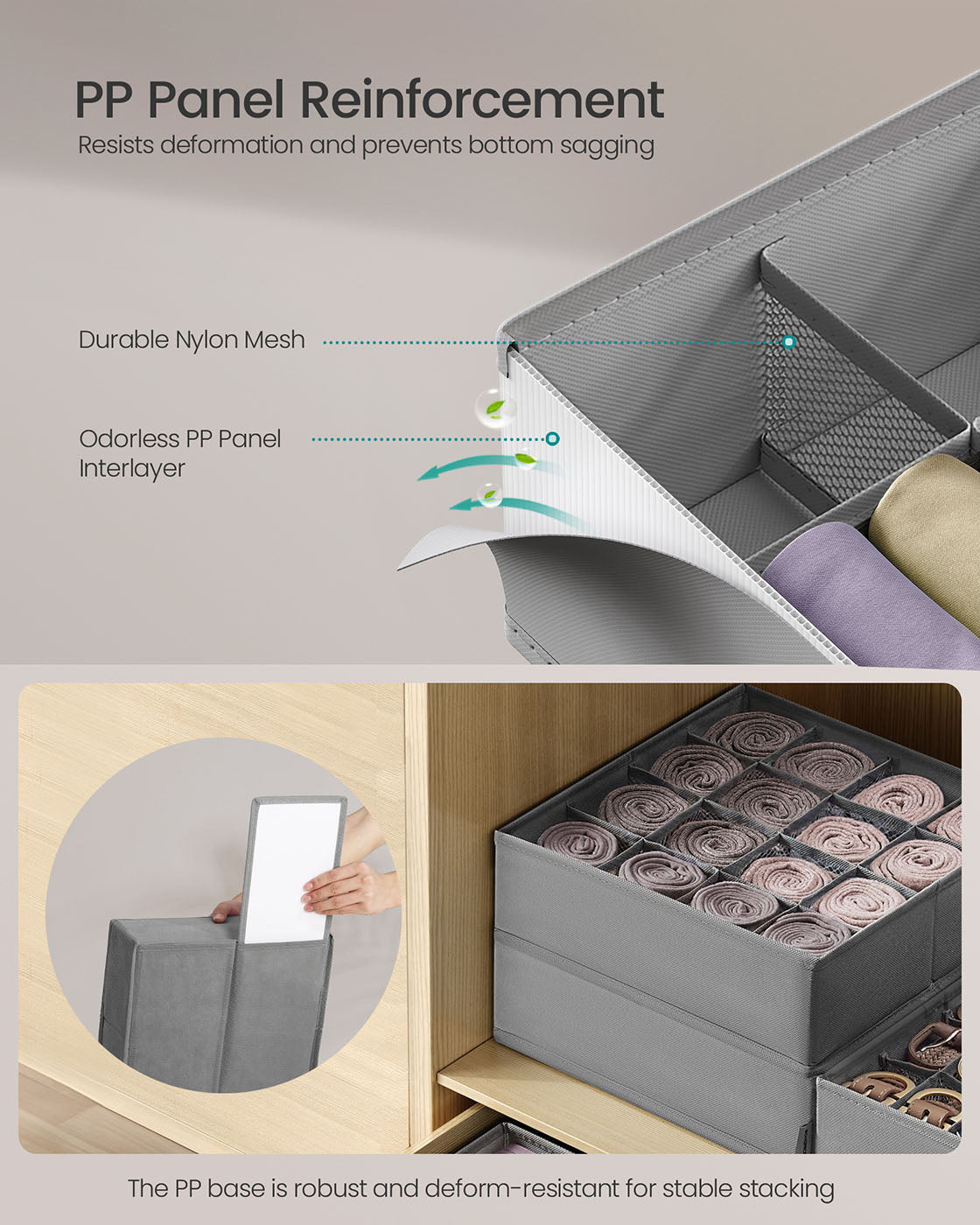Set of 4 Closet Organizers for Underwear, 80 Cells - HWLEXTRA 