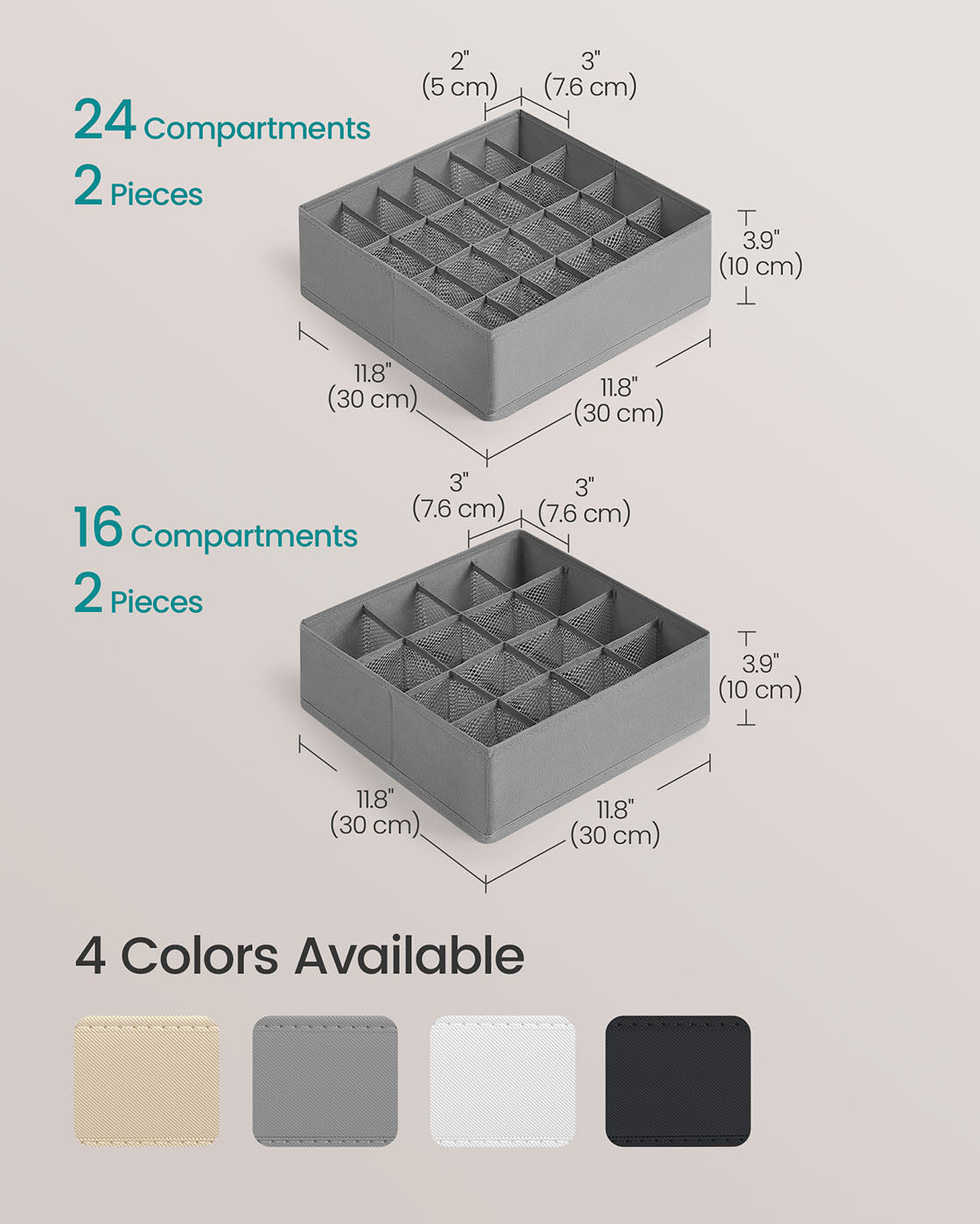 Set of 4 Closet Organizers for Underwear, 80 Cells - HWLEXTRA 