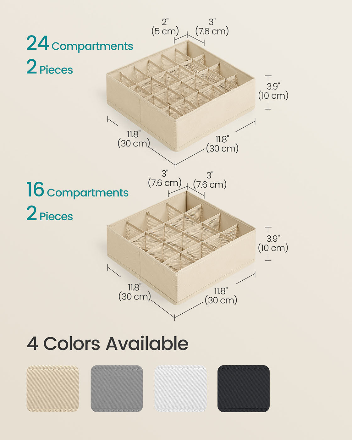 Set of 4 Closet Organizers for Underwear, 80 Cells - HWLEXTRA 