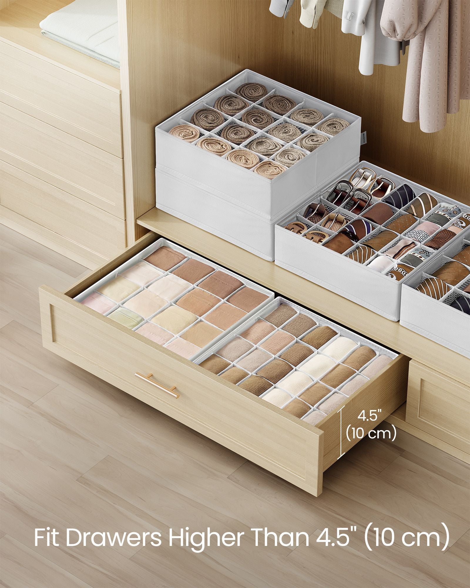 Set of 4 Closet Organizers for Underwear, 80 Cells - HWLEXTRA 