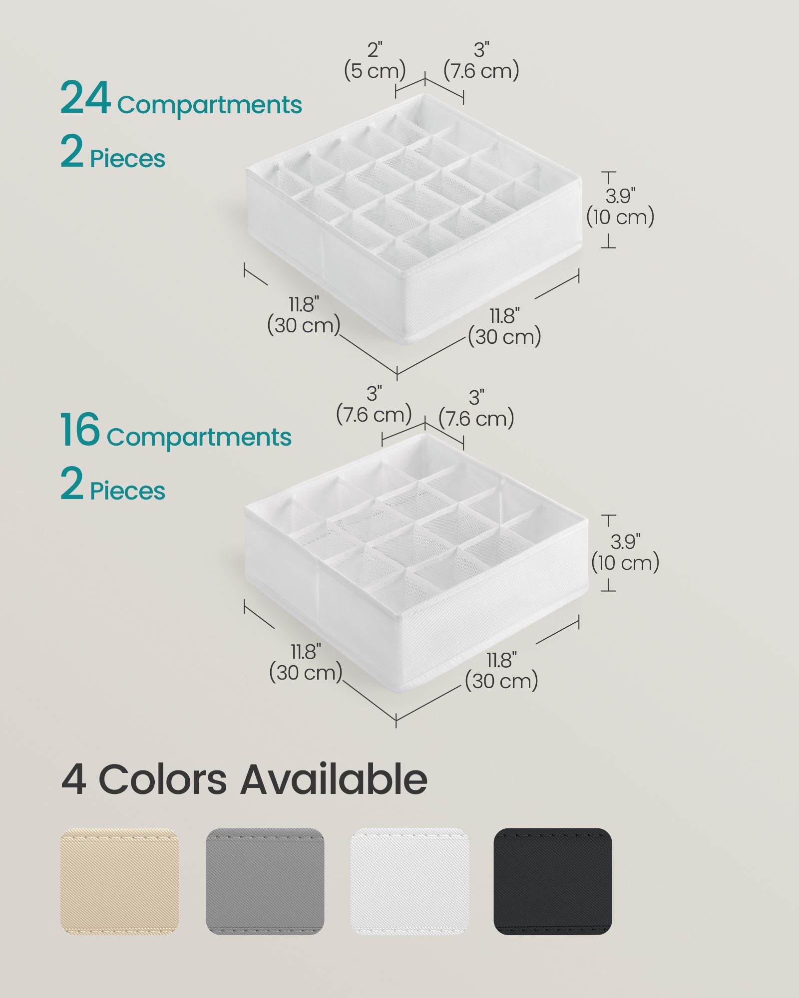 Set of 4 Closet Organizers for Underwear, 80 Cells - HWLEXTRA 