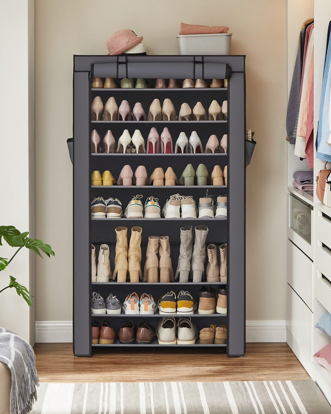 Gray Enclosed Shoe Rack
