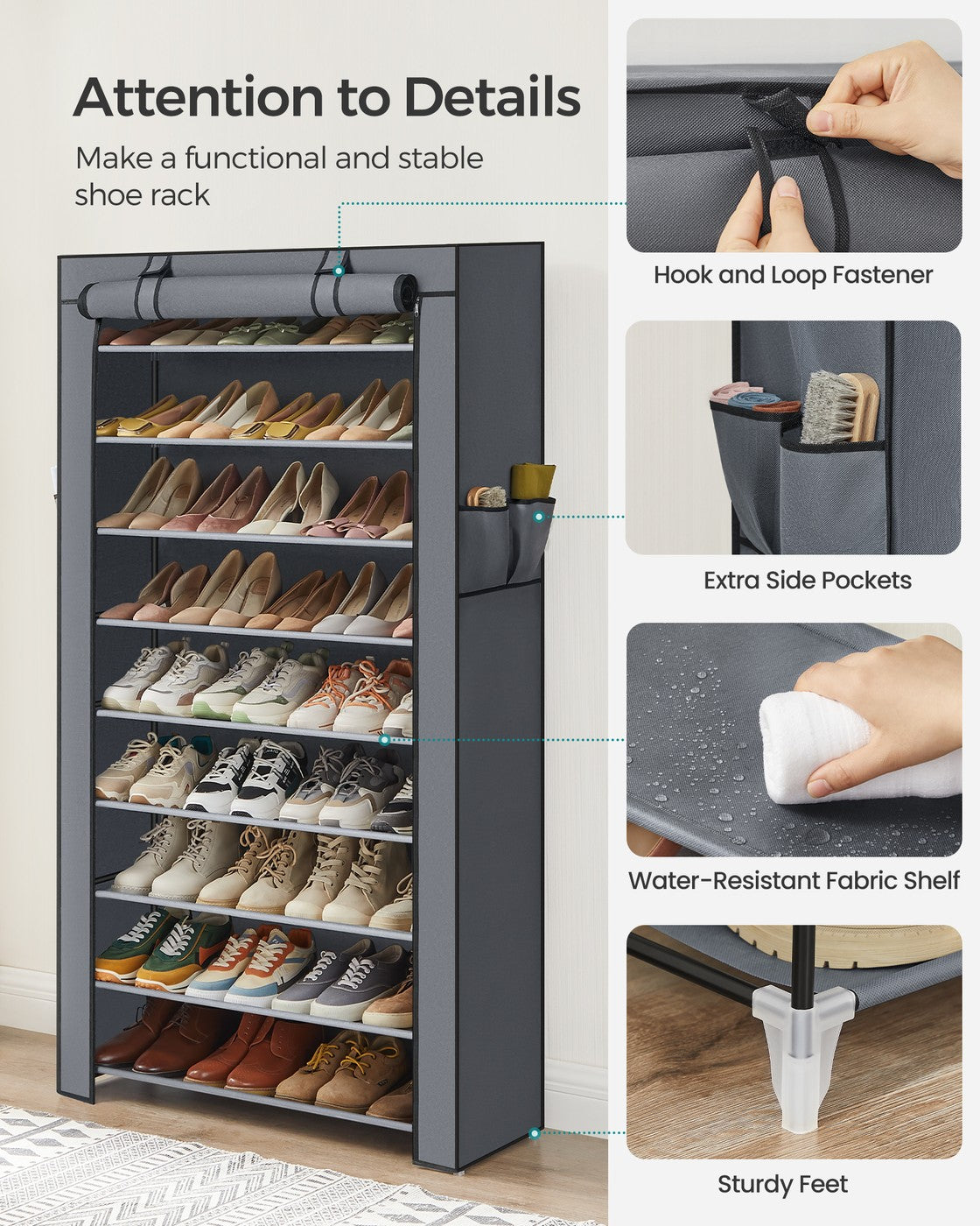 Gray Enclosed Shoe Rack