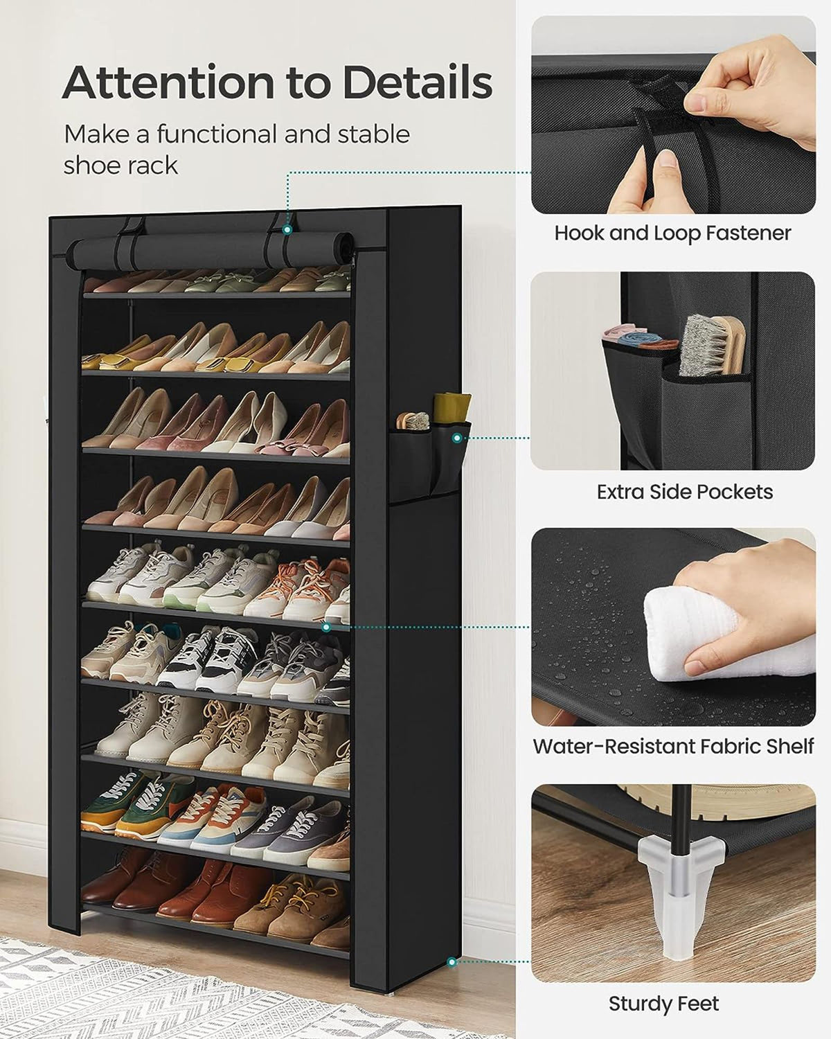 10-Tier Shoe Rack, 34.6 x 11 x 63 Inches, Holds up to 50 Pairs