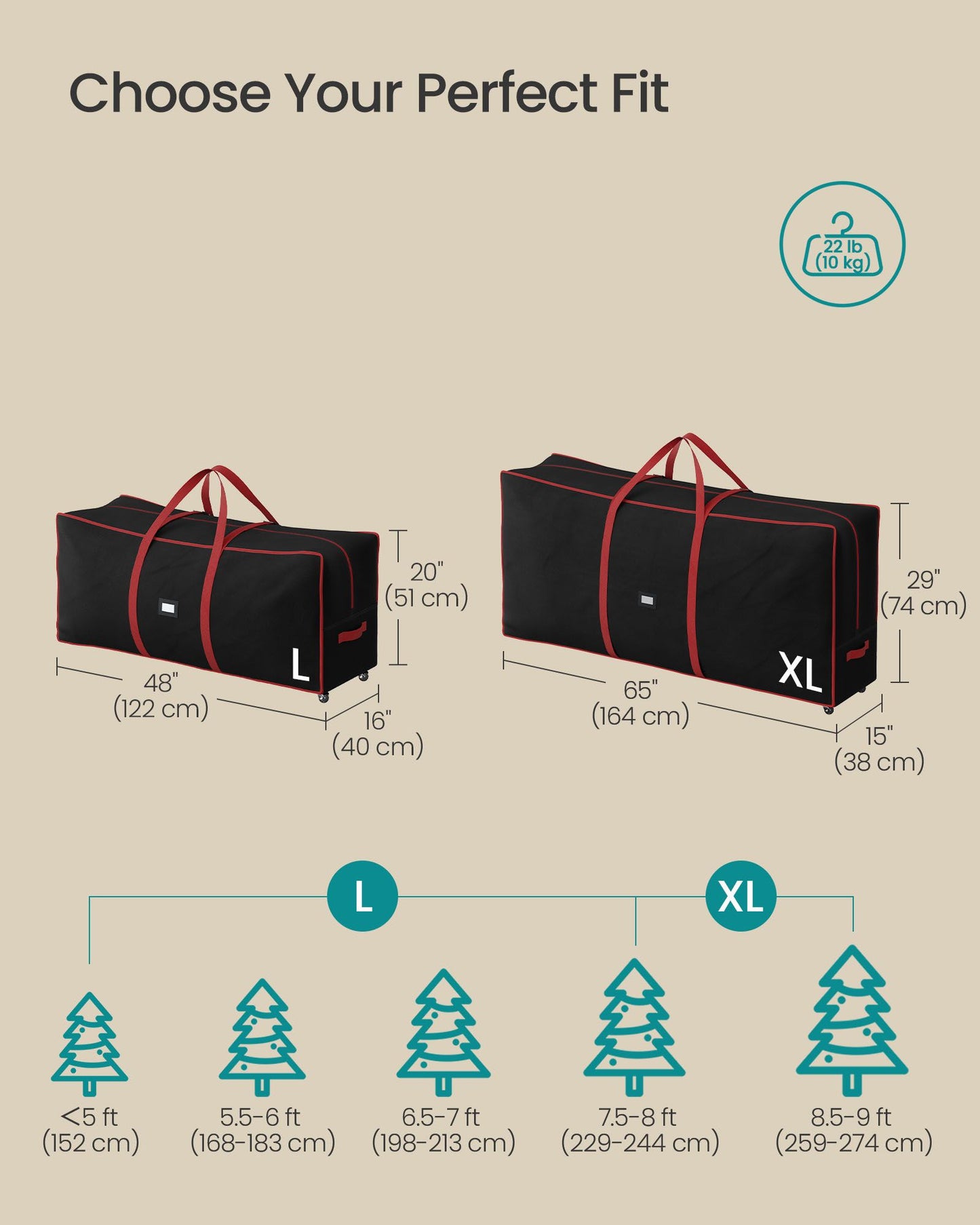 Christmas Tree Storage Bag with 1.6-Inch Wheels