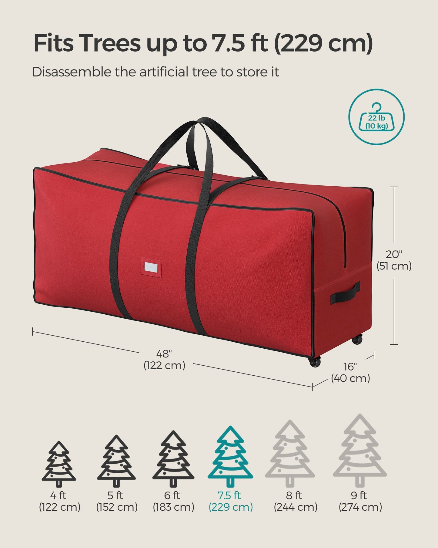 Christmas Tree Storage Bag with 1.6-Inch Wheels