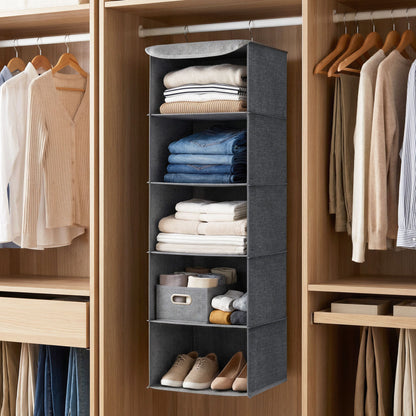 Set of 2 Foldable Hanging Closet Shelves, Wardrobe Storage Organisers with Metal Hooks - image 10
