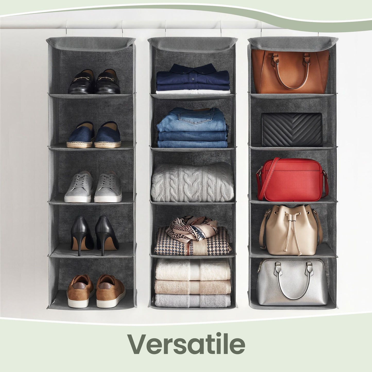 Set of 2 Foldable Hanging Closet Shelves, Wardrobe Storage Organisers with Metal Hooks - image 12