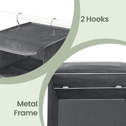 Set of 2 Foldable Hanging Closet Shelves, Wardrobe Storage Organisers with Metal Hooks - image 14