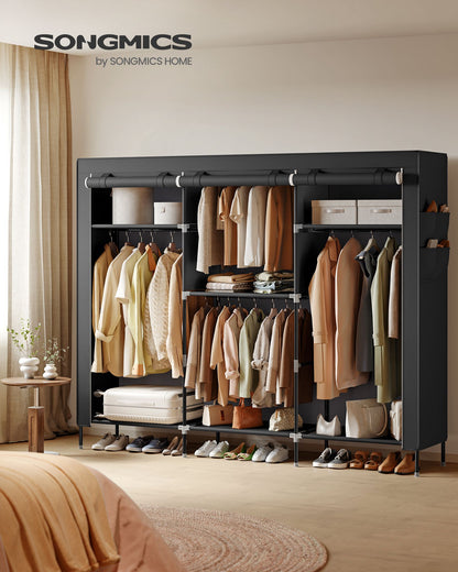 Portable Closet, Fabric Wardrobe, 4 Hanging Rods, 74.4 x 17.7 x 70.9 Inches, Black