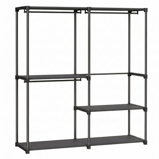 Freestanding Clothing Rack, Large Capacity Closet with 3 Hanging Rods and Shelves, for Bedroom, Black - image 1