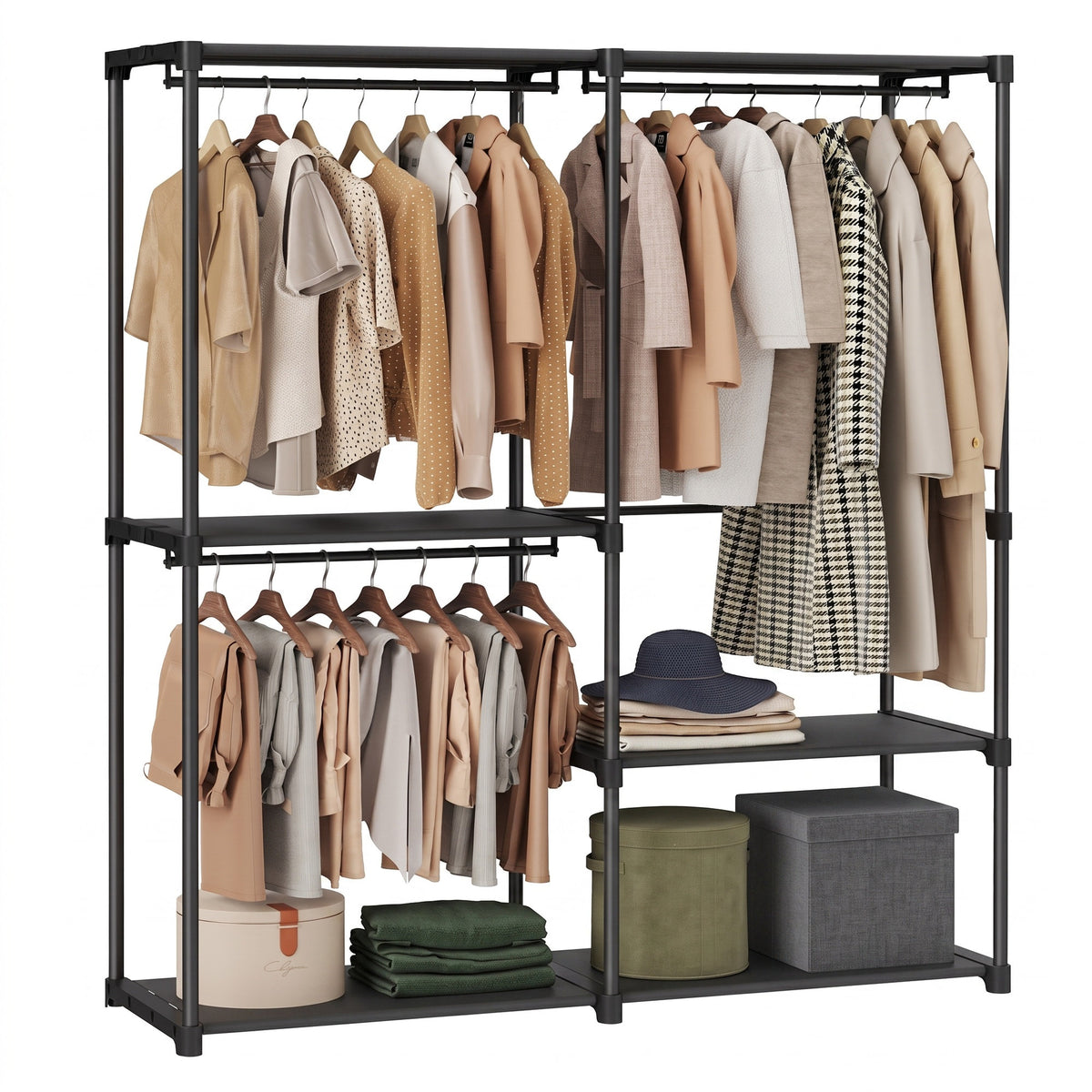 Freestanding Clothing Rack, Large Capacity Closet with 3 Hanging Rods and Shelves, for Bedroom, Black - image 2