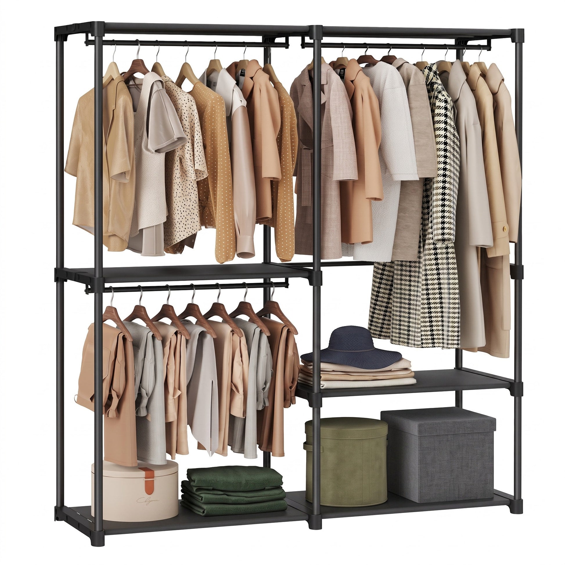 Freestanding Clothing Rack, Large Capacity Closet with 3 Hanging Rods and Shelves, for Bedroom, Black - image 2