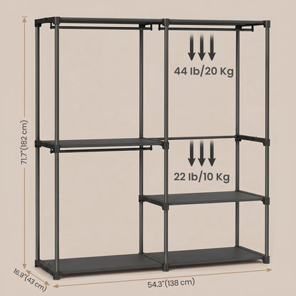 Freestanding Clothing Rack, Large Capacity Closet with 3 Hanging Rods and Shelves, for Bedroom, Black - image 3
